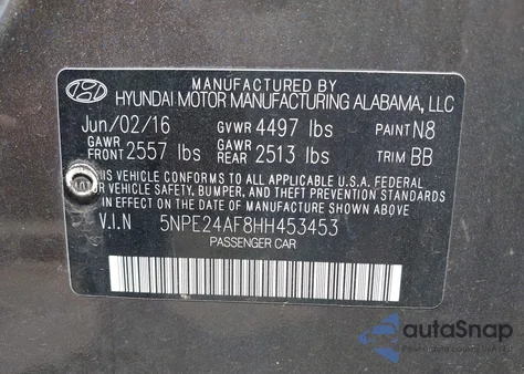 2017 Hyundai Sonata z USA, uszkodzony, nr VIN 5NPE24AF8HH453453
